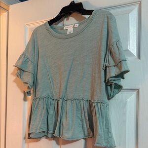 Altar'd State Light Blue Ruffle Sleeve Crop Top